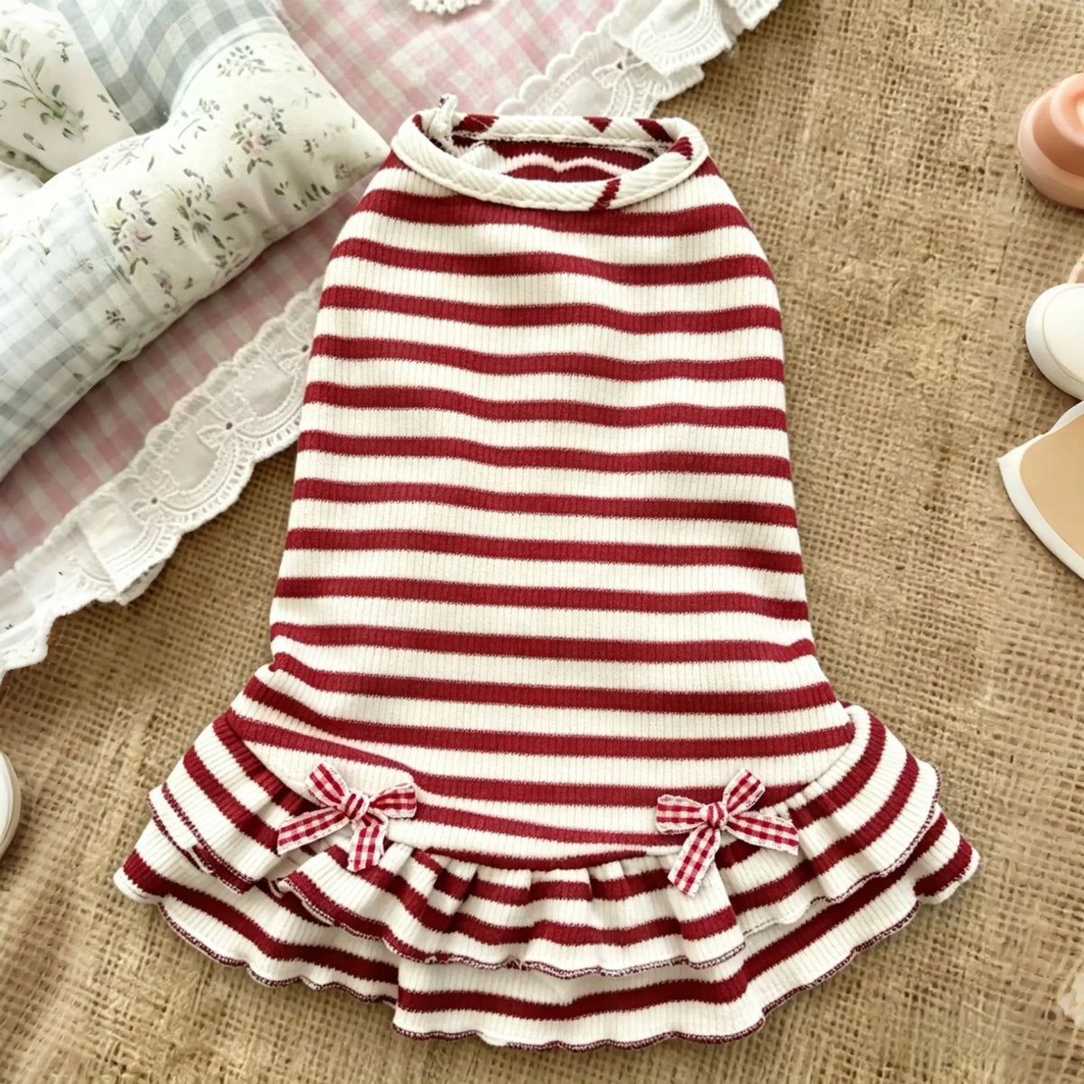 Cute Red White Striped Pet Dress Sleeveless - ProPawPet.com