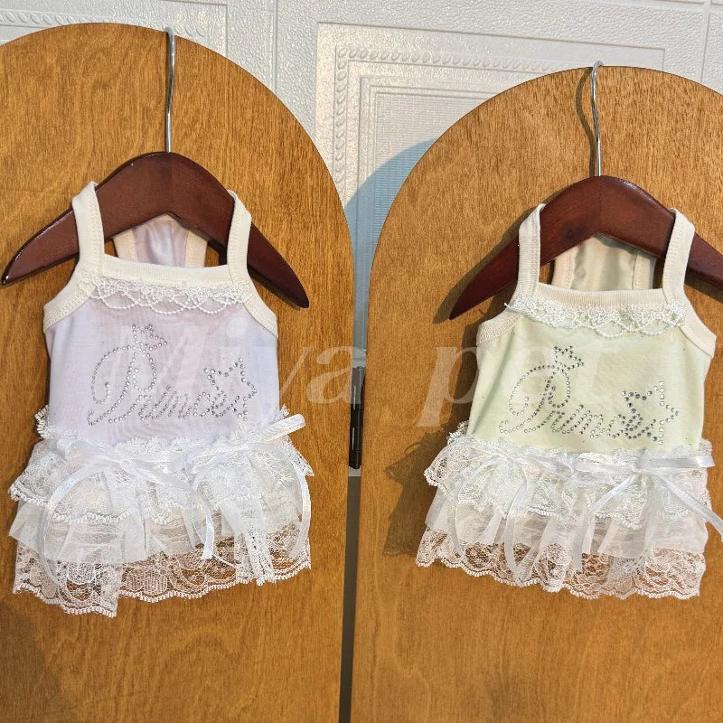 Pure Cotton Pet Strap Dress Lace Rhinestone - ProPawPet.com