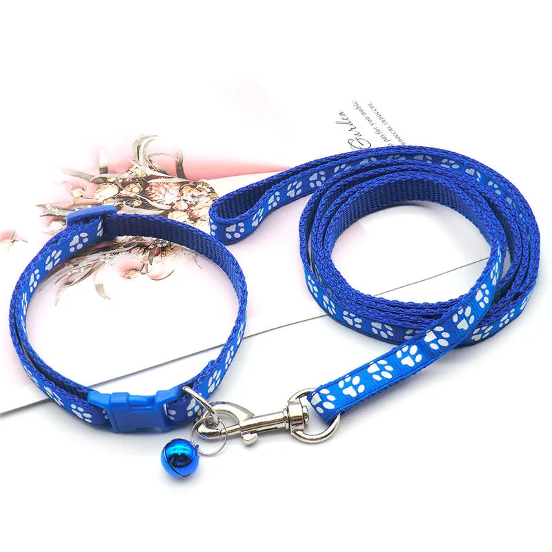 Adjustable Cute Dog Paw Print Pet Traction Rope Puppy Collar – Dog Supplies