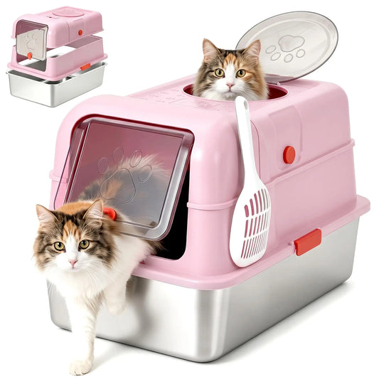 Enclosed Stainless Steel Litter Box With Lid - ProPawPet.com