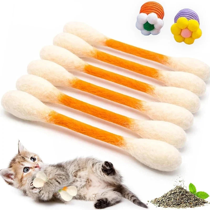 Felt Cotton Swabs Cat Toys with Catnip Giant Kitten Chew Sticks, Interactive