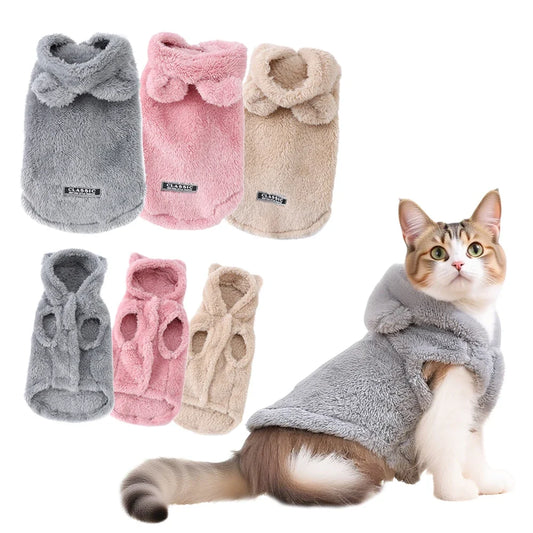 Cats Jacket Hoodie for Small Medium Dogs Winter Warm Fleece
