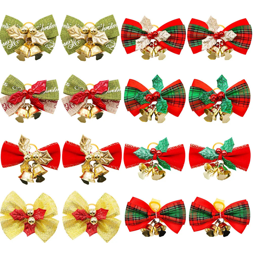 Rubber Christmas Dog Bows Handmade Grooming Accessories