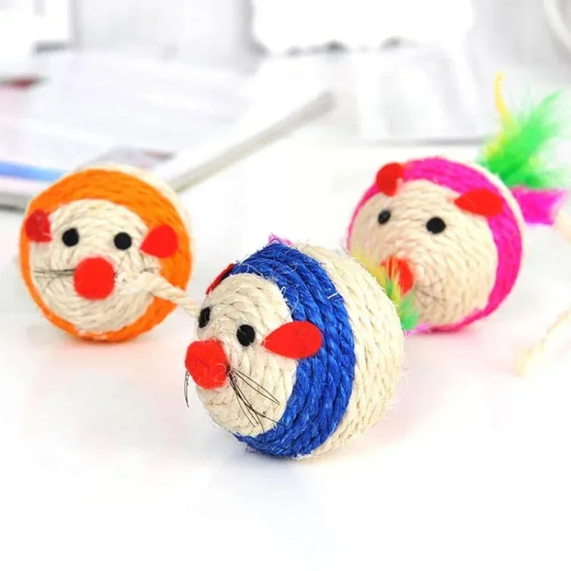Funny Cat Toy Ball Sisal Feather Mouse Shape – Balls, Ropes & Fetch Toys
