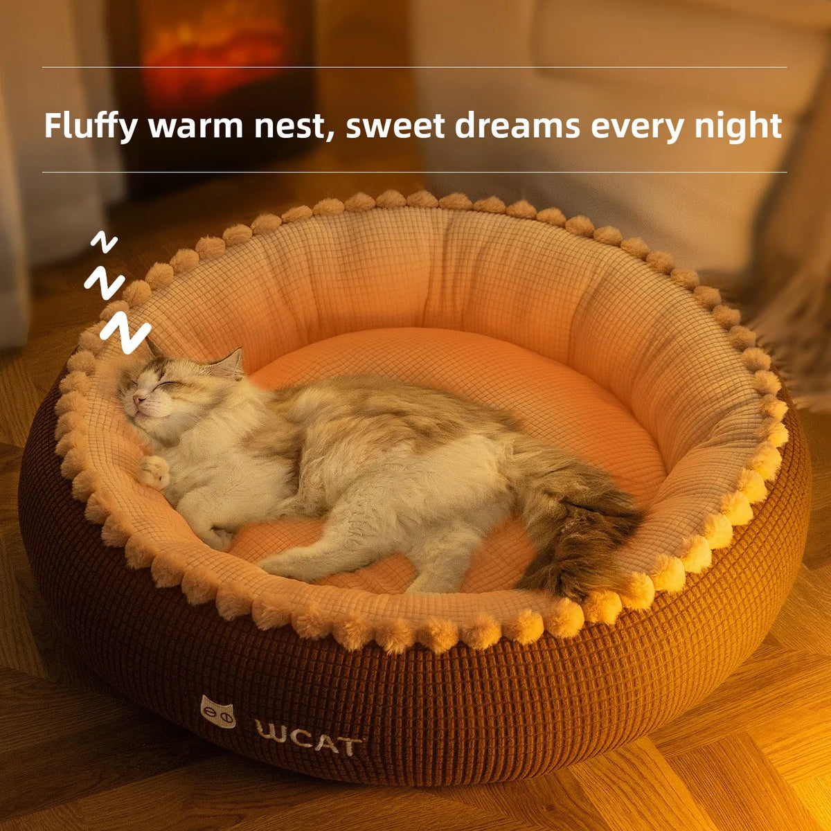 Pom-pom Edge Round Cloud Pet Deep Sleep Bed, - ProPawPet.com