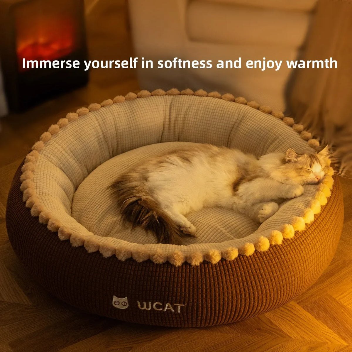 Pom-pom Edge Round Cloud Pet Deep Sleep Bed, - ProPawPet.com