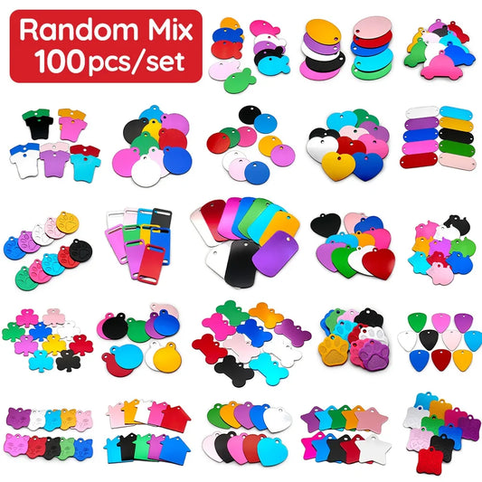 Random Mix 100pcs Aluminum Blank ID Tag - ProPawPet.com