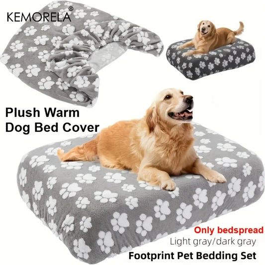 Washable Kemorela Cute Cartoon Footprints Plush Warm Dog Bed