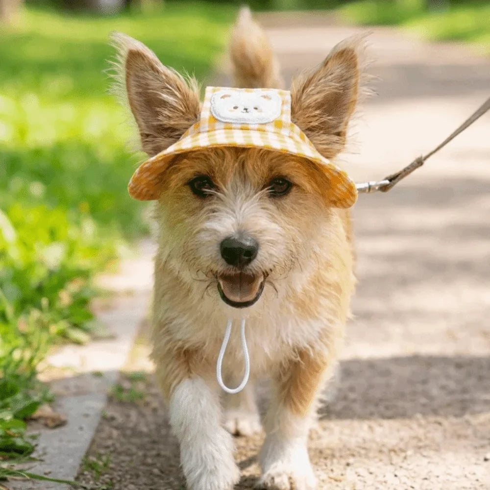 Breathable Pet Bucket Hat Adjustable Plaid - ProPawPet.com