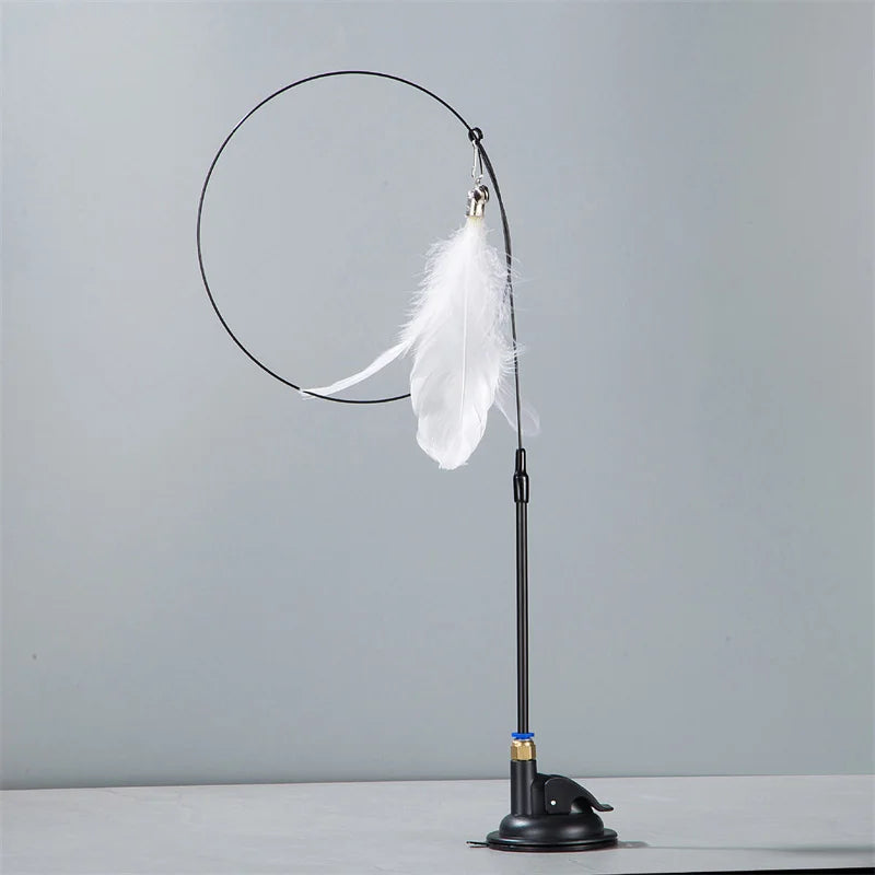 Suction Cup Cat Teaser Stick Bite Resistant Feather Bell, Interactive