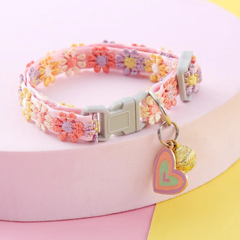 Pet Collar with Bell Colorful Flower Dog Puppy Kitten – 3 Colors