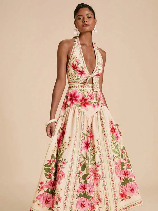 Elegant Floral Print Vacation Halter - ProPawPet.com