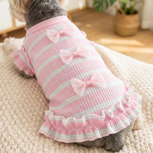 3D Mesh Bow Striped Dog Suit with Bow - ProPawPet.com