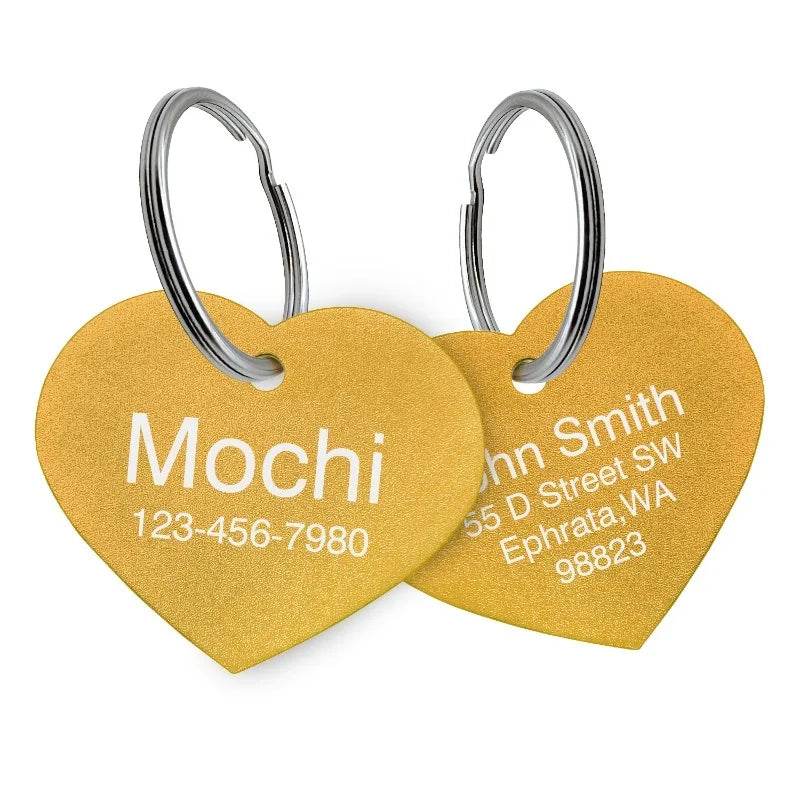 Personalized Custom Aluminum Heart Shape Dog ID Tag – 9 Colors